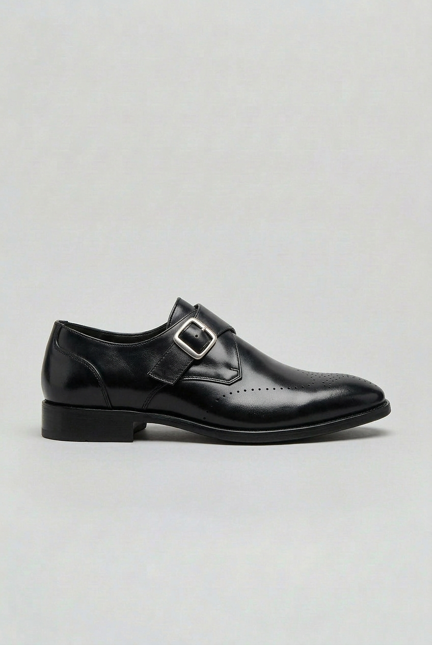 Mens Brogue Shoes Leather Monk Strap Cushioned Insole