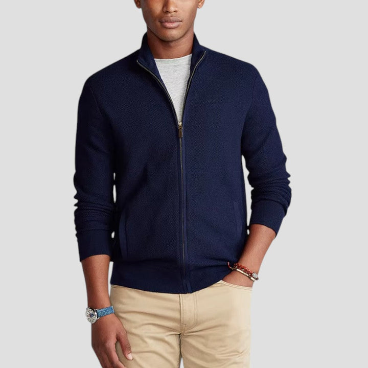 Mens Zip-Up Cardigan Textured Knit - BritishMode