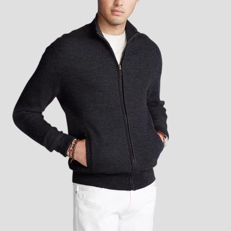 Mens Zip-Up Cardigan Textured Knit