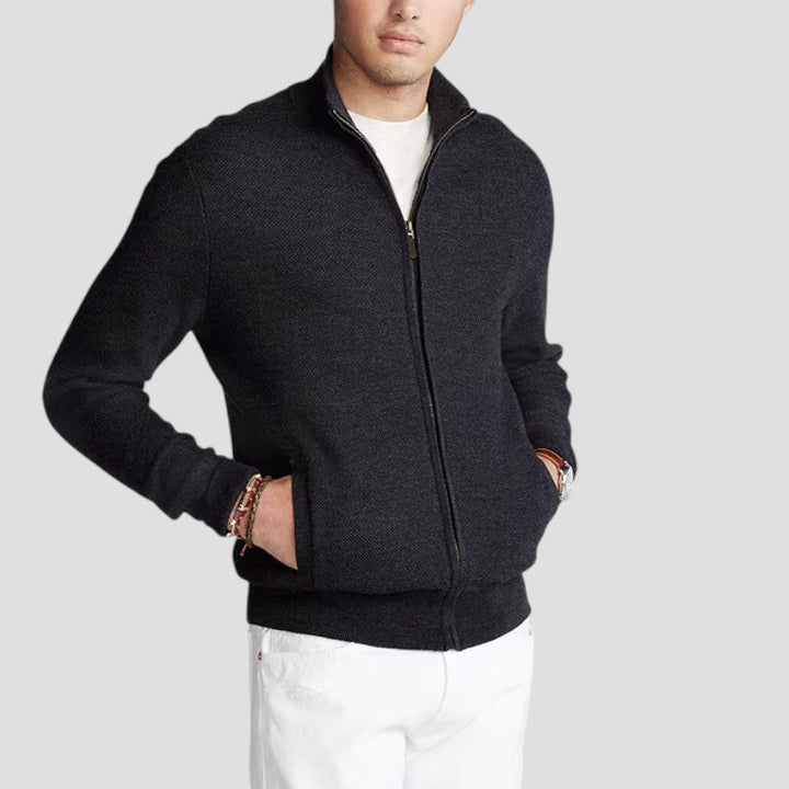 Mens Zip-Up Cardigan Textured Knit