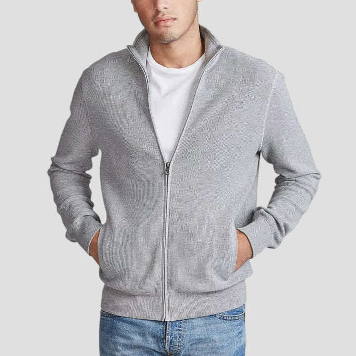 Mens Zip-Up Cardigan Textured Knit