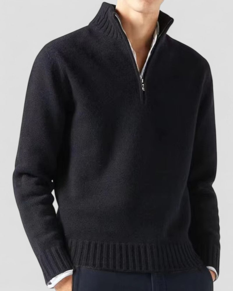Mens Sweater with Polished Fabric and Zip Neck - BritishMode