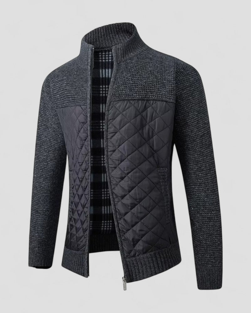 Mens Quilted Knit Jacket Diamond Pattern Regular Fit - BritishMode