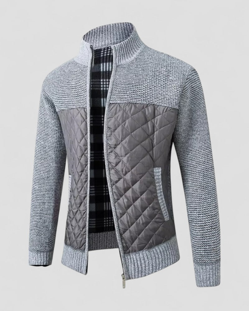Mens Quilted Knit Jacket Diamond Pattern Regular Fit