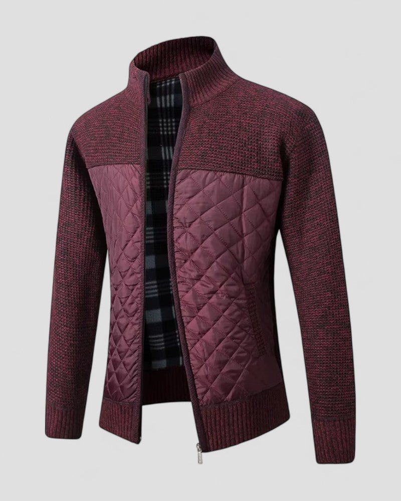 Mens Quilted Knit Jacket Diamond Pattern Regular Fit