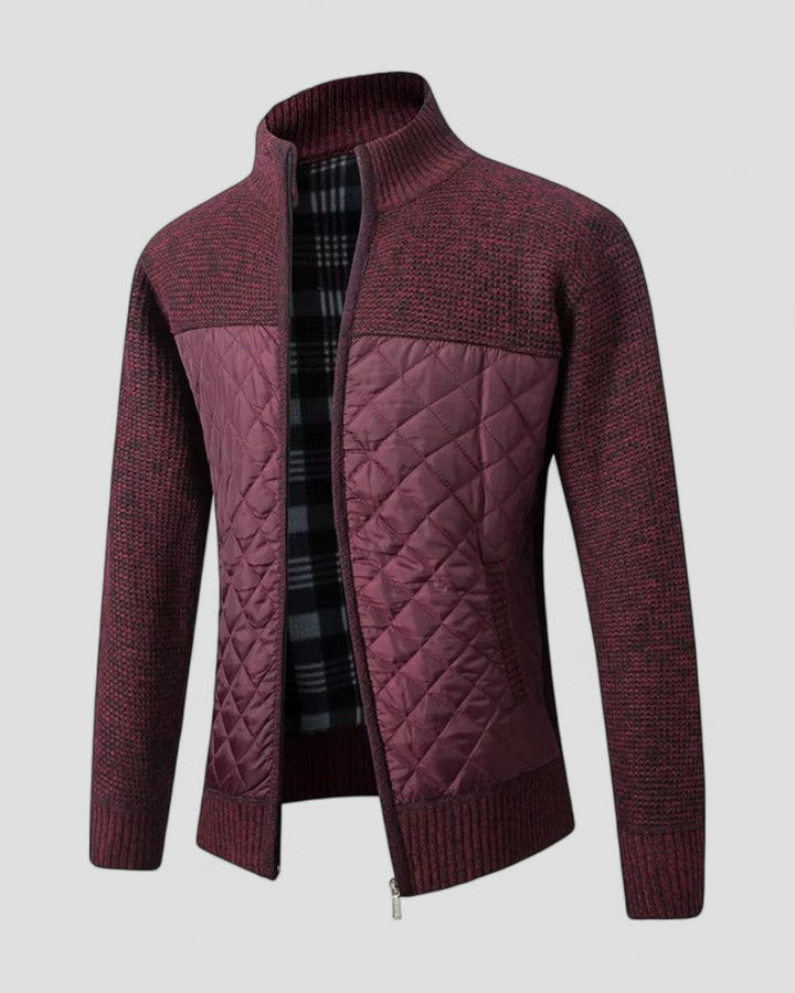 Mens Quilted Knit Jacket Diamond Pattern Regular Fit