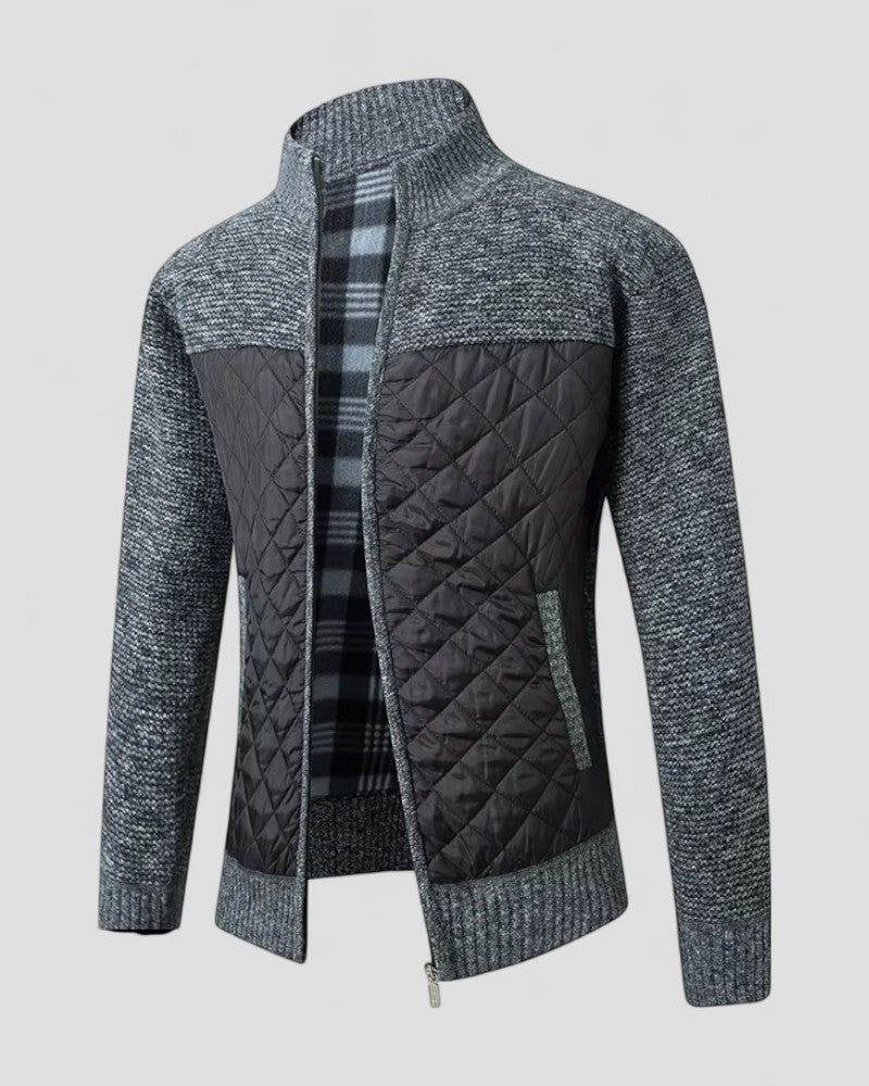 Mens Quilted Knit Jacket Diamond Pattern Regular Fit