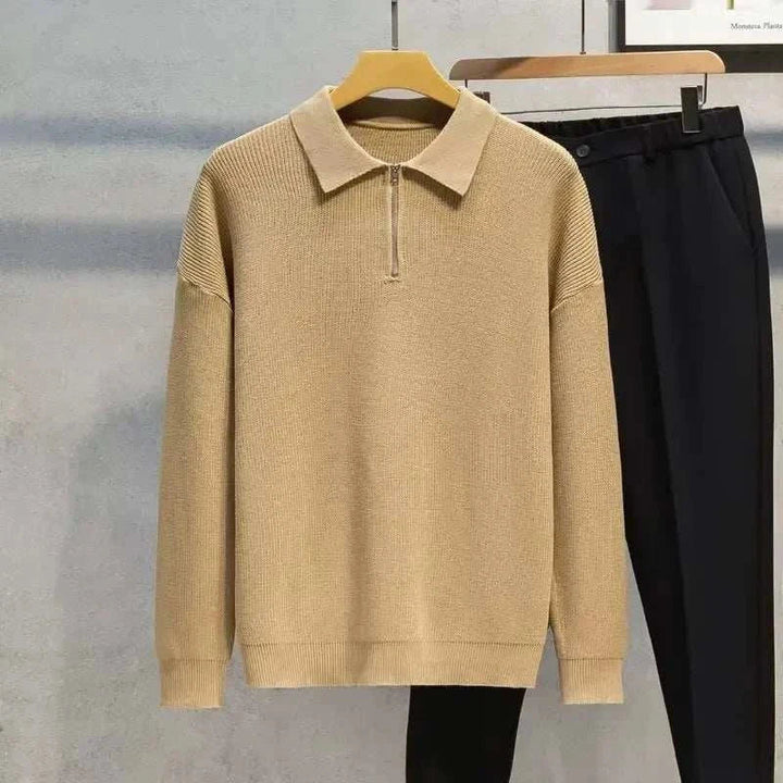Mens Half-Zip Knitted Sweater Wool Blend Regular Fit
