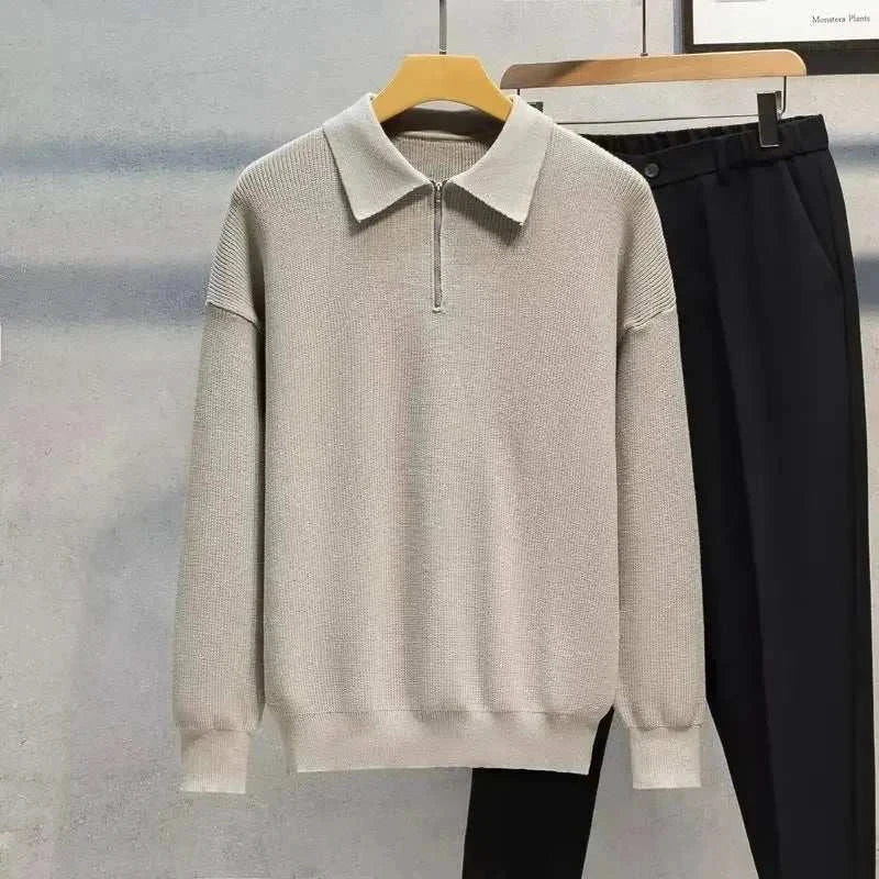 Mens Half-Zip Knitted Sweater Wool Blend Regular Fit