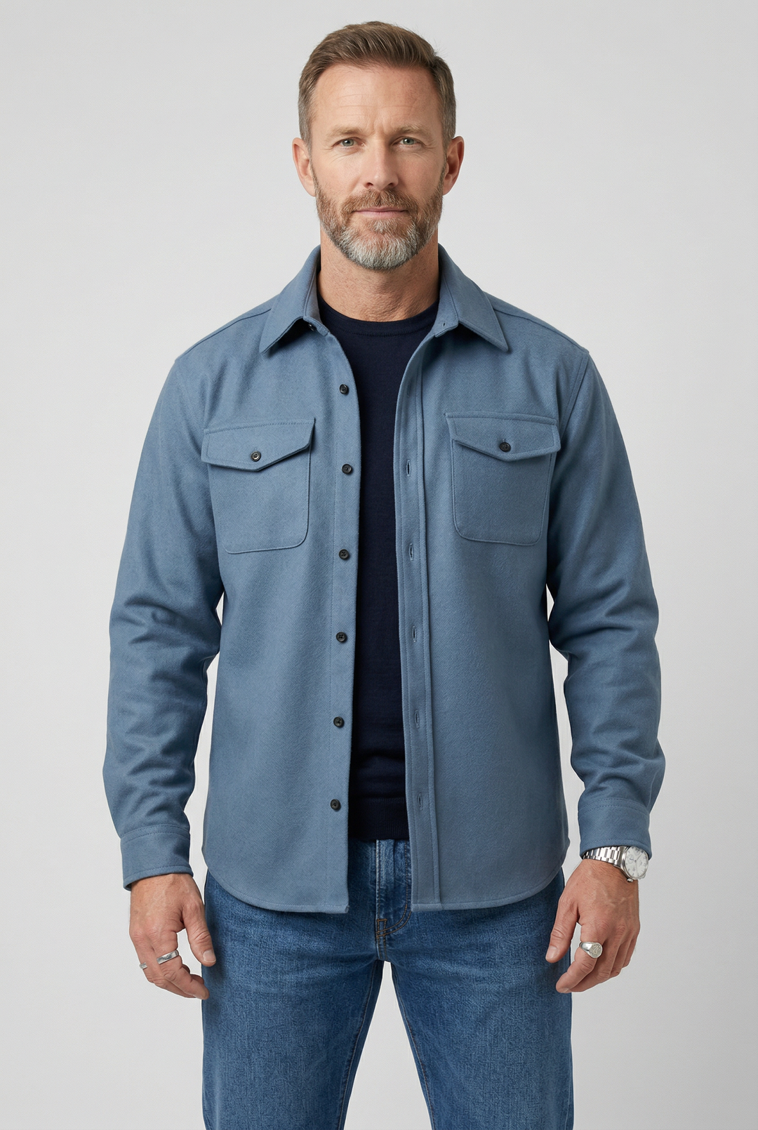 Mens Jacket Button-Up Front Chest Pockets - BritishMode