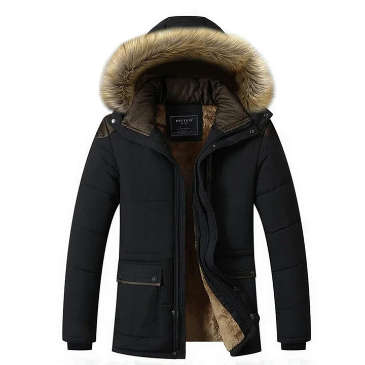 Mens Long Parka Jacket with Plush Hood