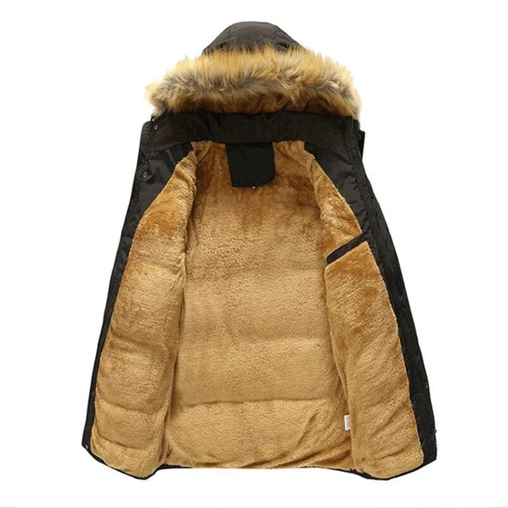 Mens Long Parka Jacket with Plush Hood