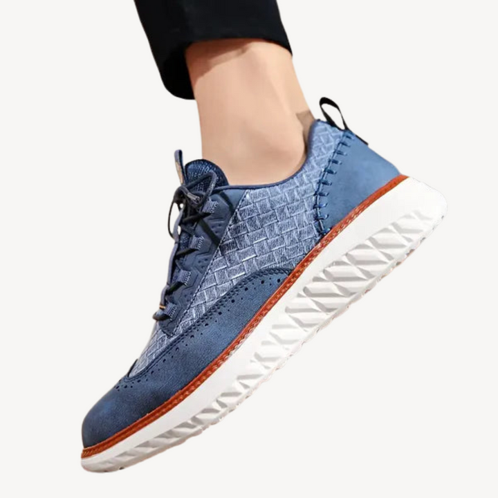 Mens Leather Sneakers Lightweight Mesh Upper