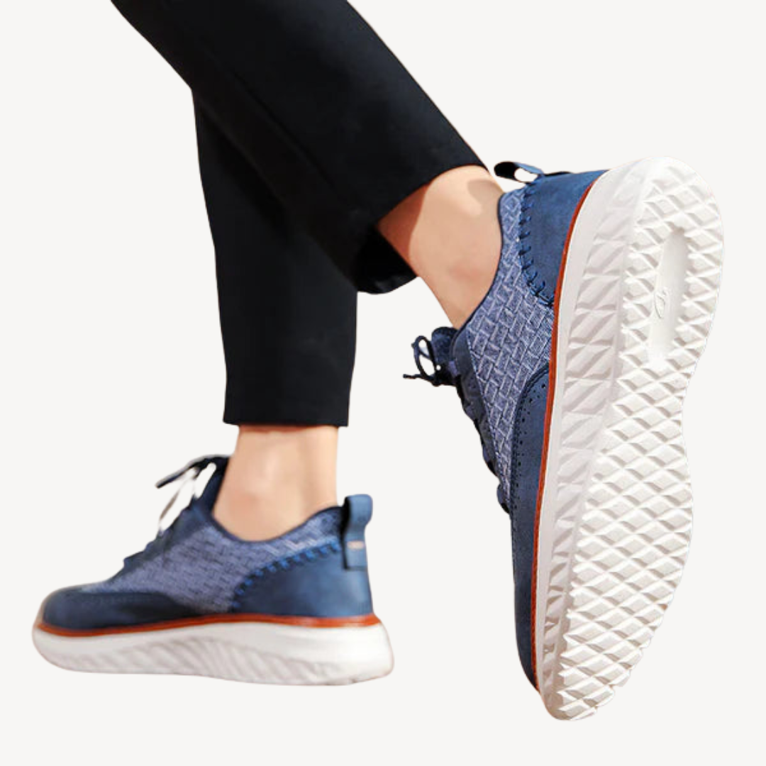 Mens Leather Sneakers Lightweight Mesh Upper