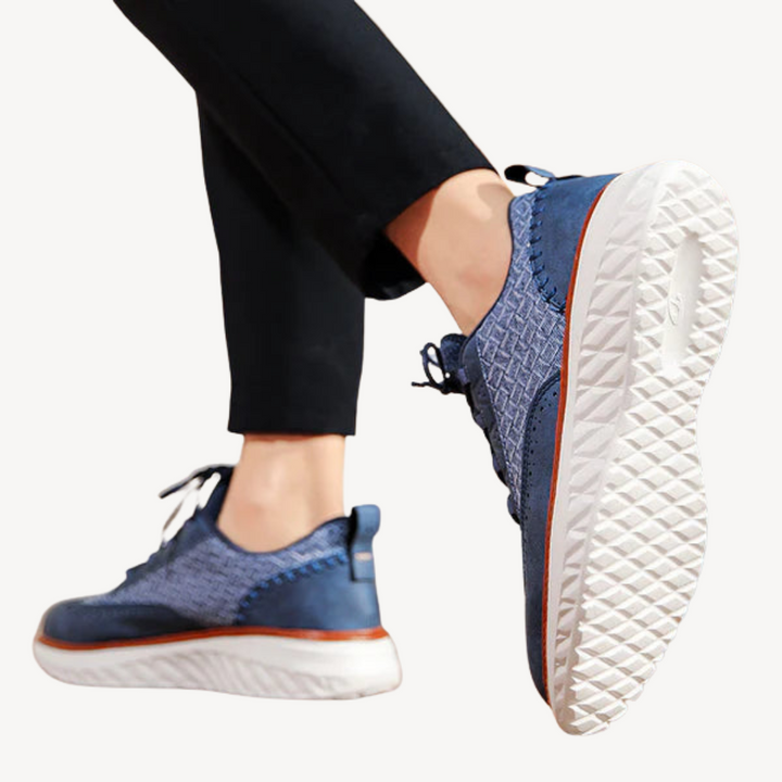 Mens Leather Sneakers Lightweight Mesh Upper