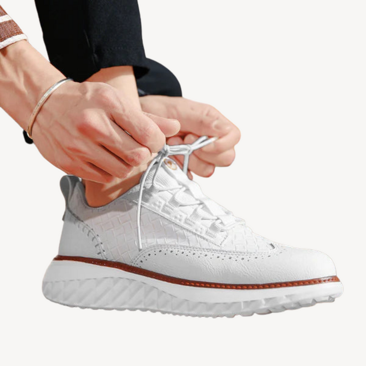 Mens Leather Sneakers Lightweight Mesh Upper