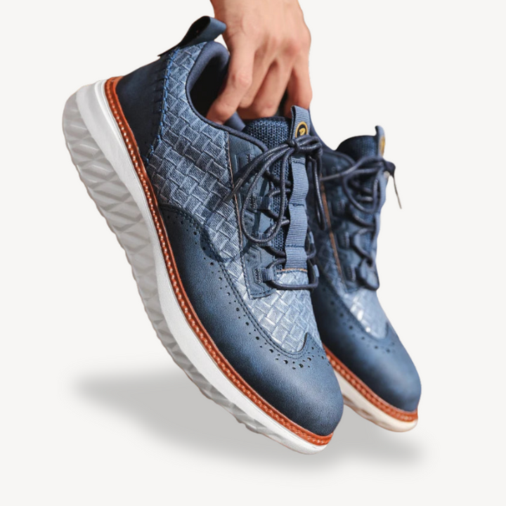 Mens Leather Sneakers Lightweight Mesh Upper