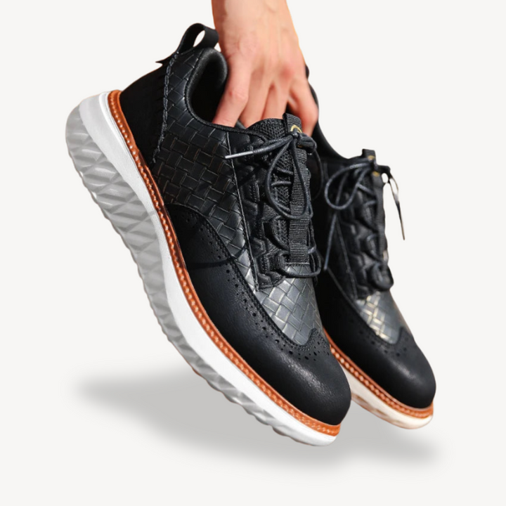 Mens Leather Sneakers Lightweight Mesh Upper