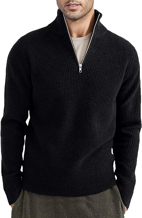 Mens Quarter-Zip Sweater Italian Style Knit