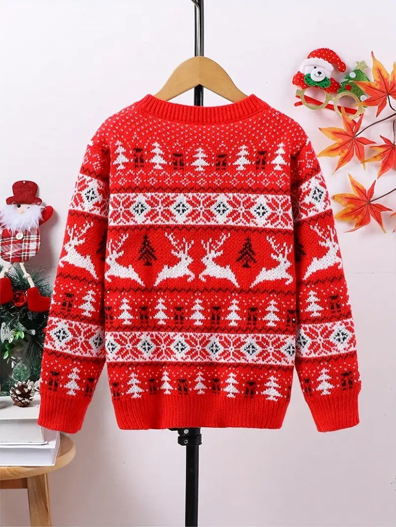 Mens Knit Sweater Reindeer Pattern Crewneck