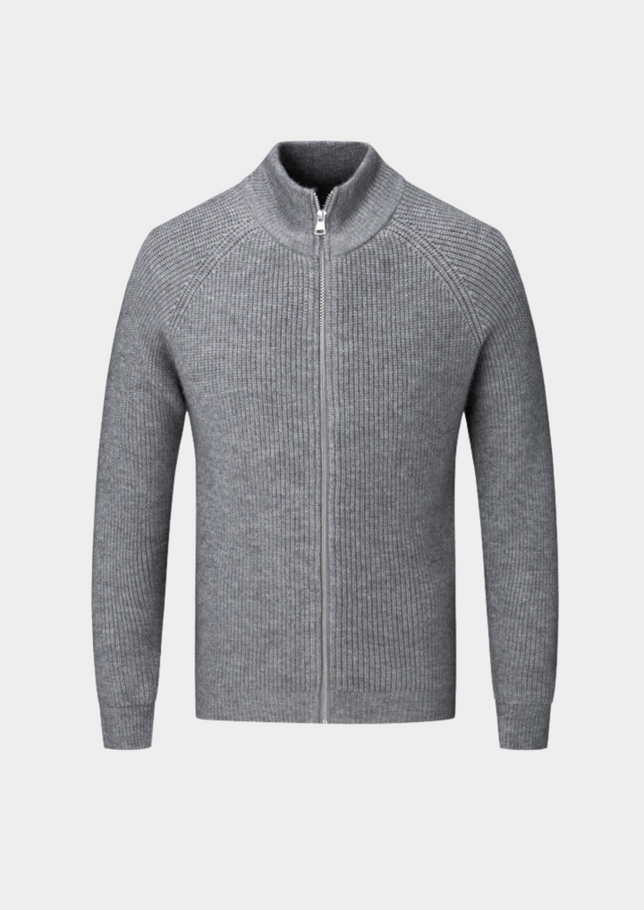 Mens Ribbed Sweater Full-Zip Knit