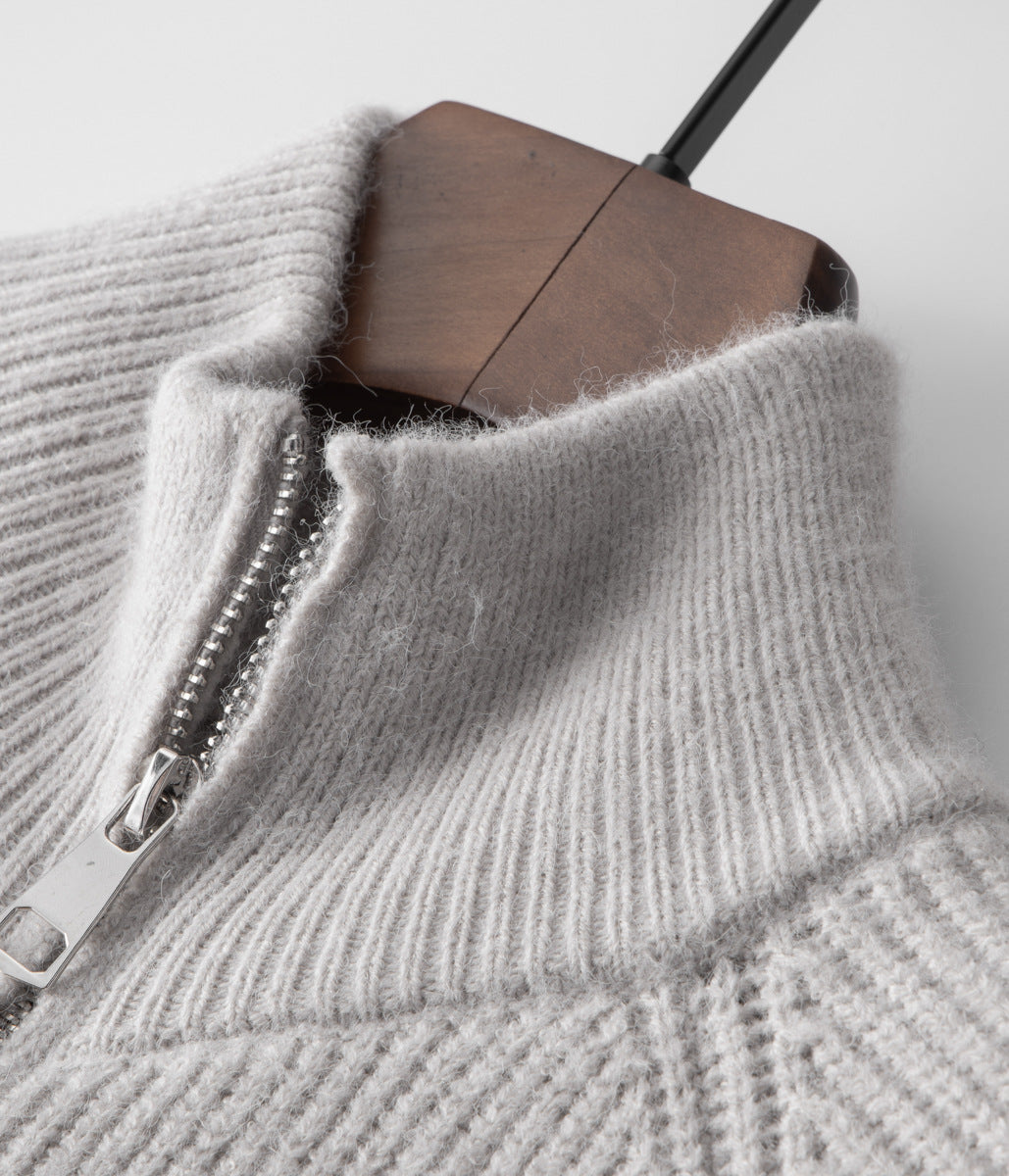Mens Ribbed Sweater Full-Zip Knit