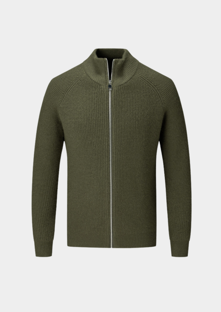 Mens Ribbed Sweater Full-Zip Knit