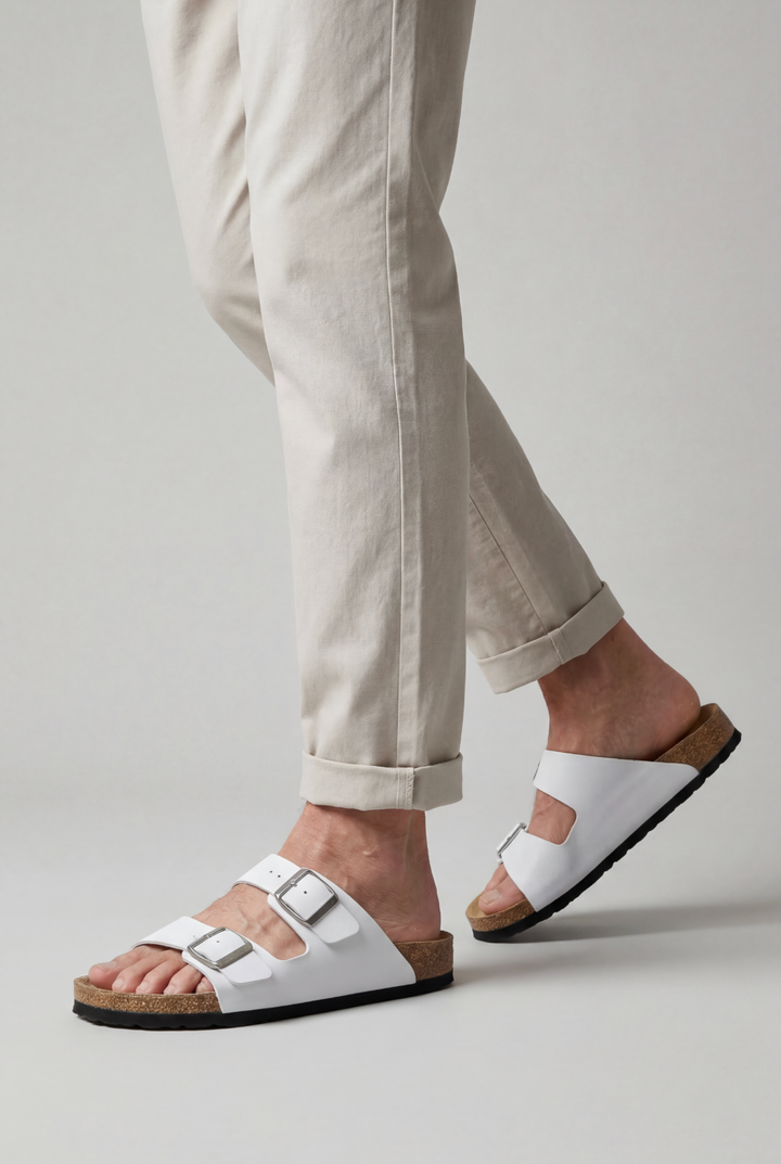 Mens Sandals Double Buckle Contoured Footbed