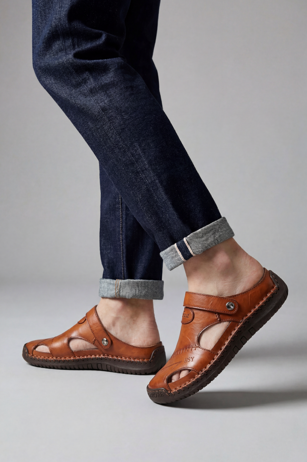 Mens Sandals Faux Leather Closed Toe