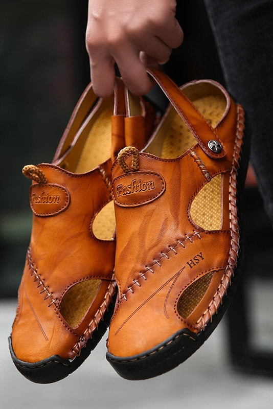 Mens Sandals Faux Leather Closed Toe