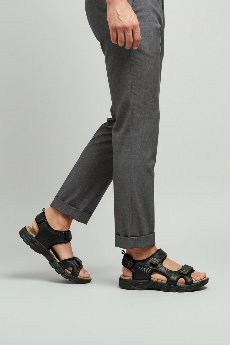 Mens Sandals with Velcro Strap and Contoured Footbed