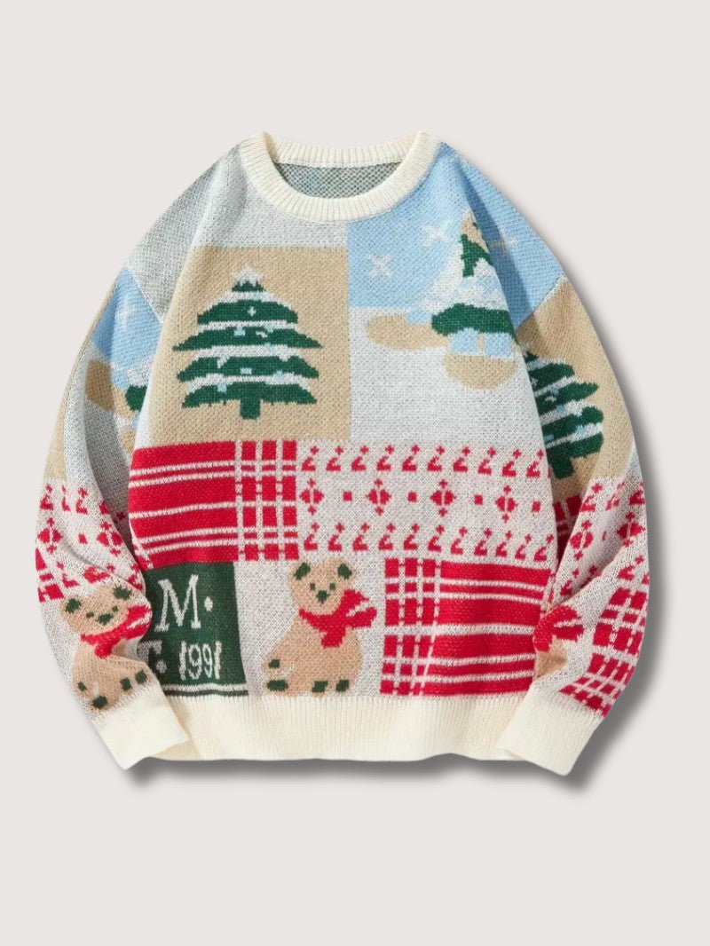 Mens Knit Sweater Patchwork Regular Fit