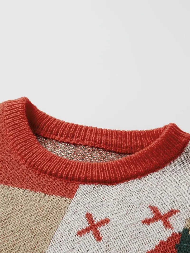 Mens Knit Sweater Patchwork Regular Fit
