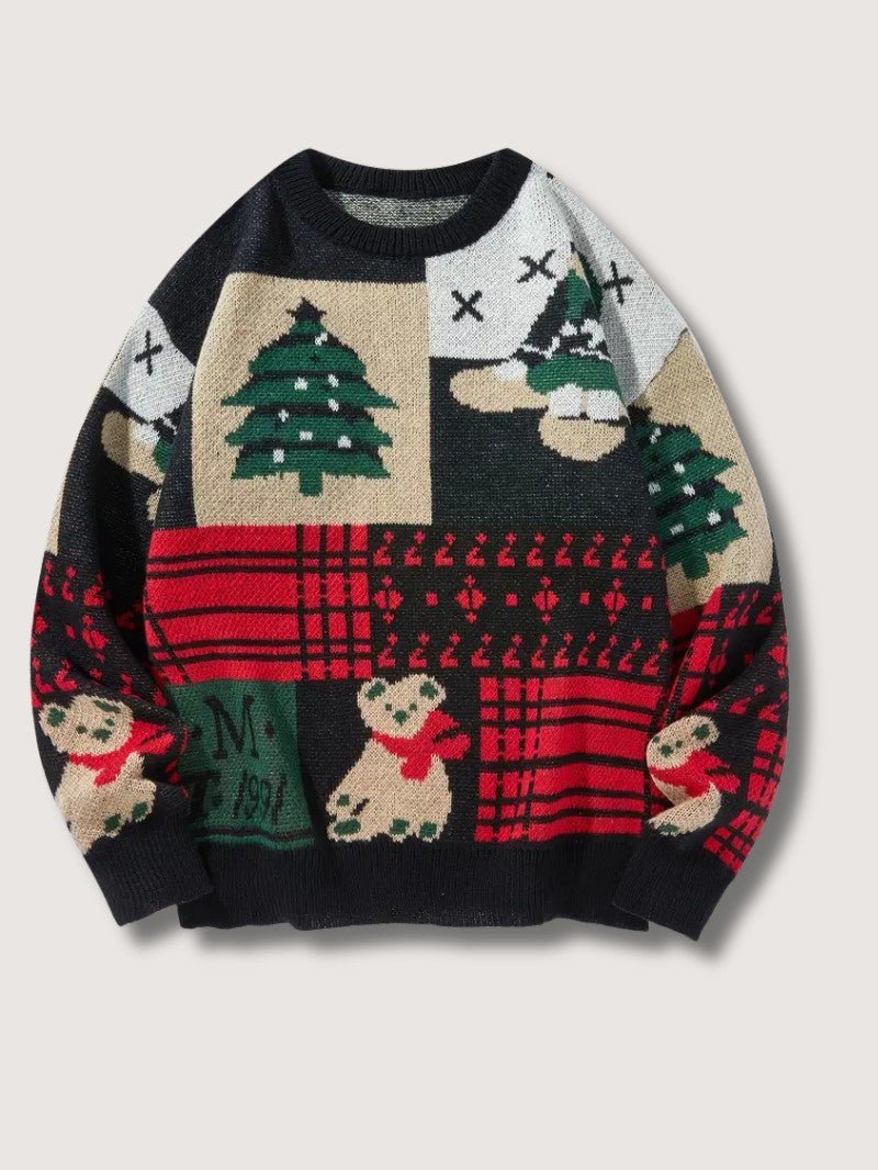 Mens Knit Sweater Patchwork Regular Fit