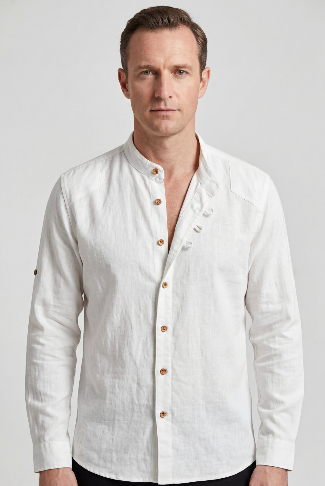 Mens Shirt Band Collar Button Front Slim Fit - BritishMode