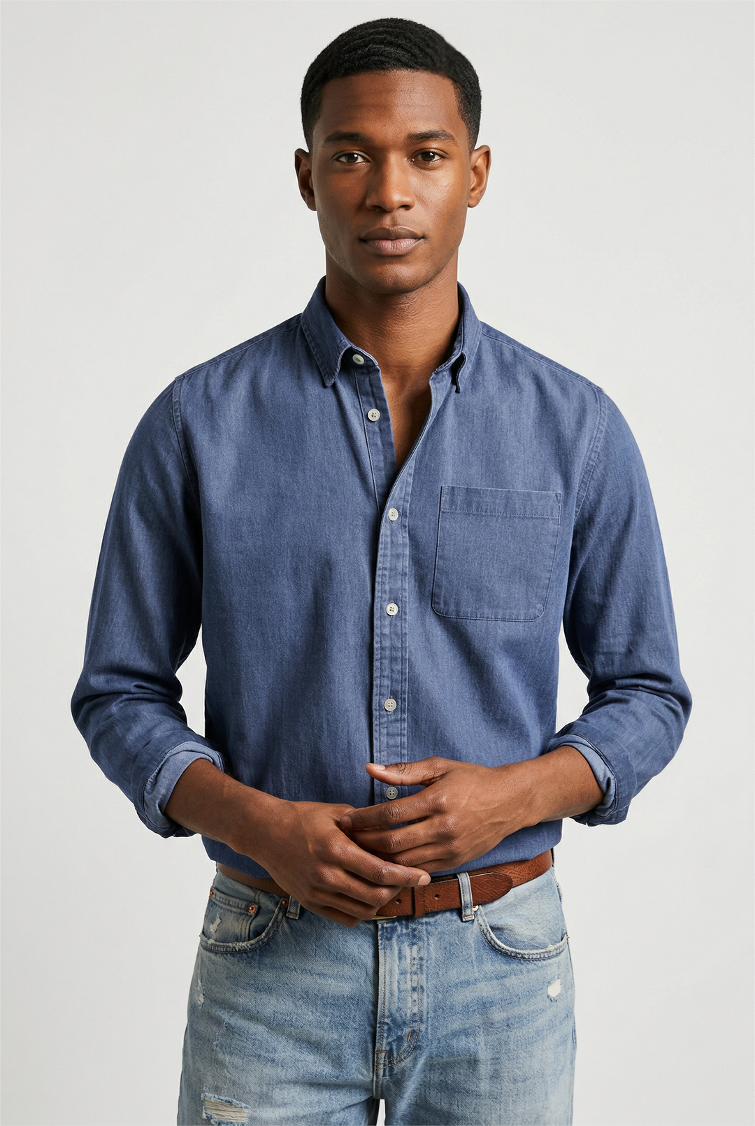 Mens Button-Up Shirt Long Sleeve Cotton - BritishMode