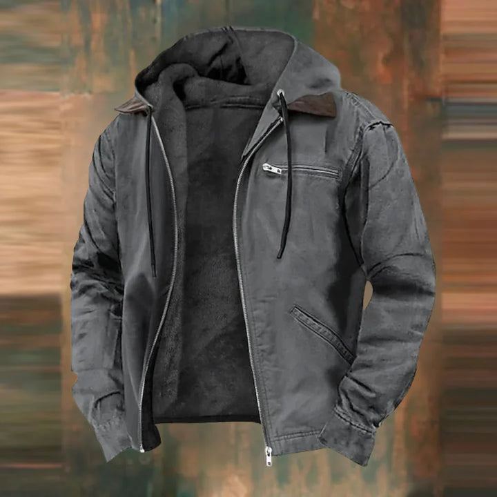 Unisex Zip-Up Hooded Jacket with Fleece Lining Warm