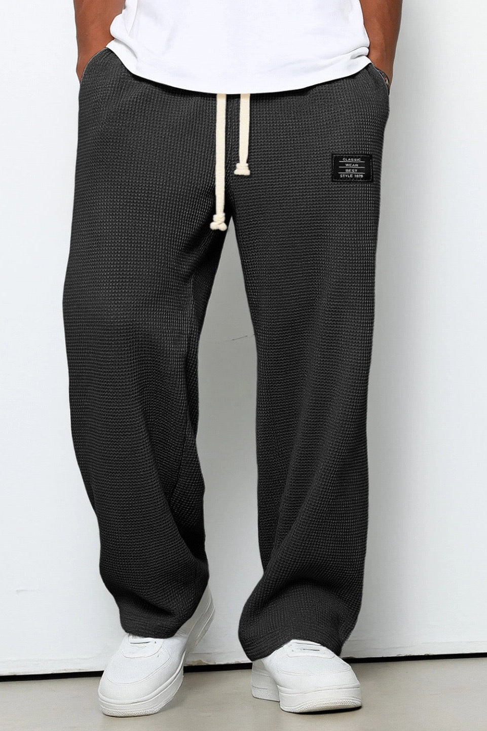 Mens Wide Leg Trousers with Drawstring Waist