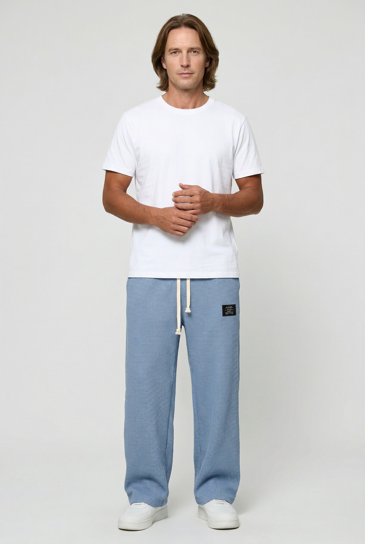 Mens Wide Leg Trousers with Drawstring Waist