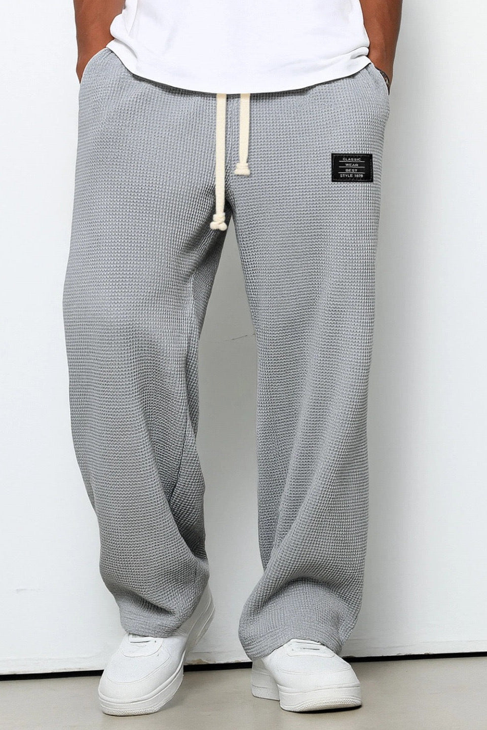 Mens Wide Leg Trousers with Drawstring Waist