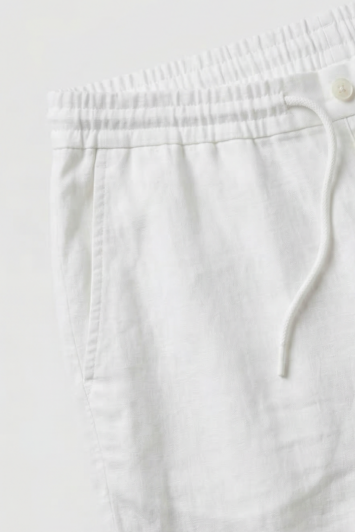 Mens Linen Look Trousers with Drawstring Waist