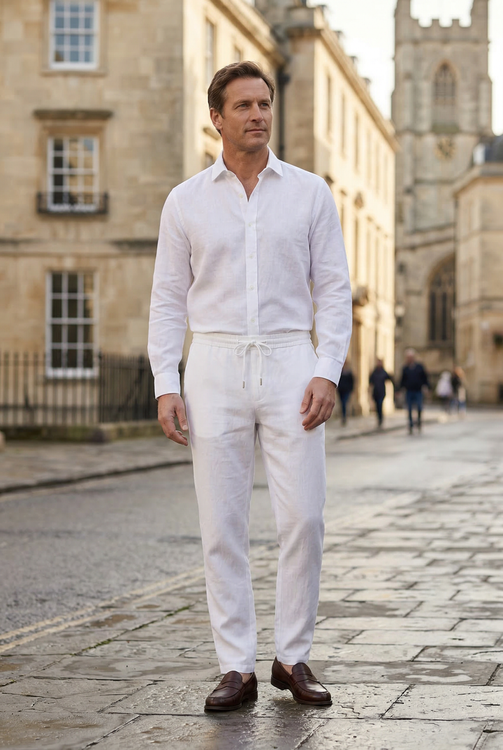 Mens Linen Look Trousers with Drawstring Waist