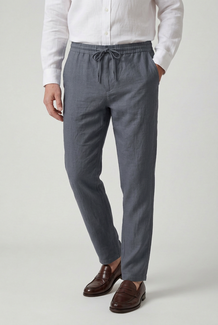 Mens Linen Look Trousers with Drawstring Waist