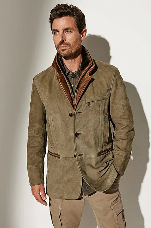 Mens Suede Coat Three-Button Classic Fit