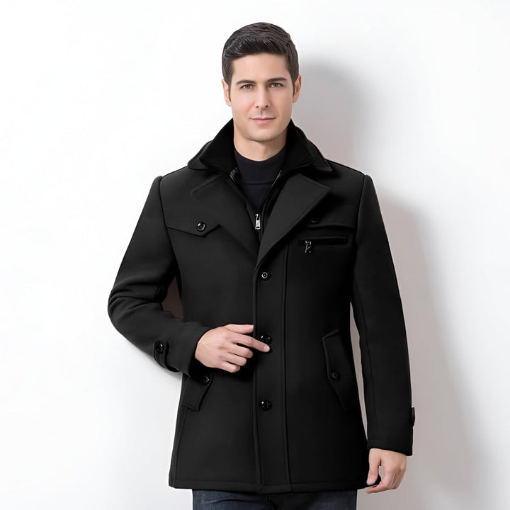 Mens Long Coat Wool Blend Button Closure Warm - BritishMode