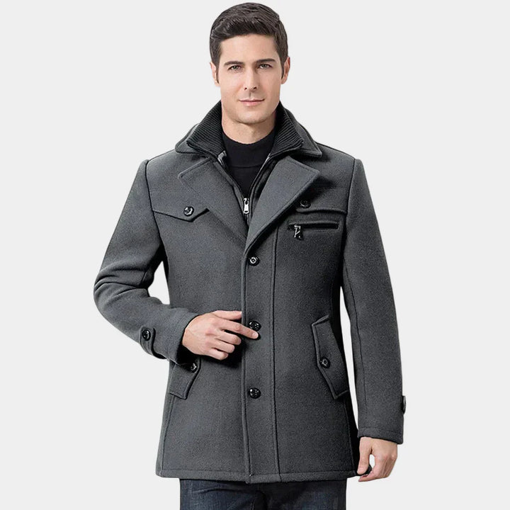 Mens Long Coat Wool Blend Button Closure Warm
