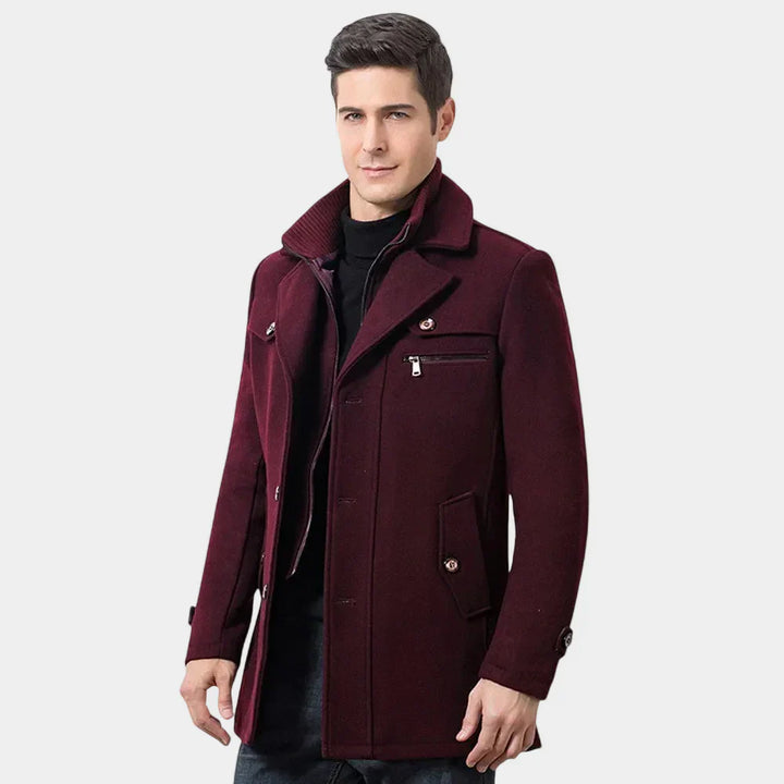 Mens Long Coat Wool Blend Button Closure Warm