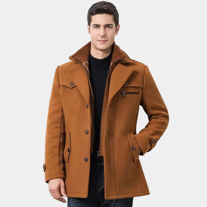 Mens Long Coat Wool Blend Button Closure Warm
