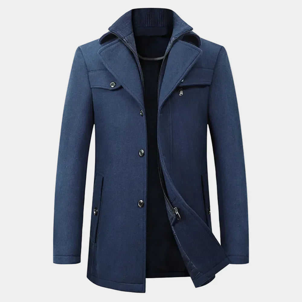 Mens Long Coat Wool Blend Button Closure Warm