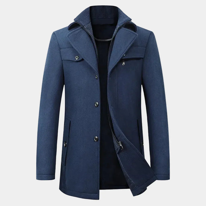 Mens Long Coat Wool Blend Button Closure Warm